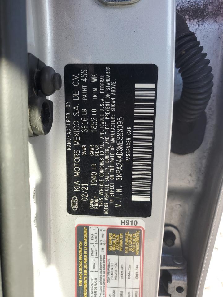 2021 Kia Rio Lx VIN: 3KPA24AD3ME383095 Lot: 90636985