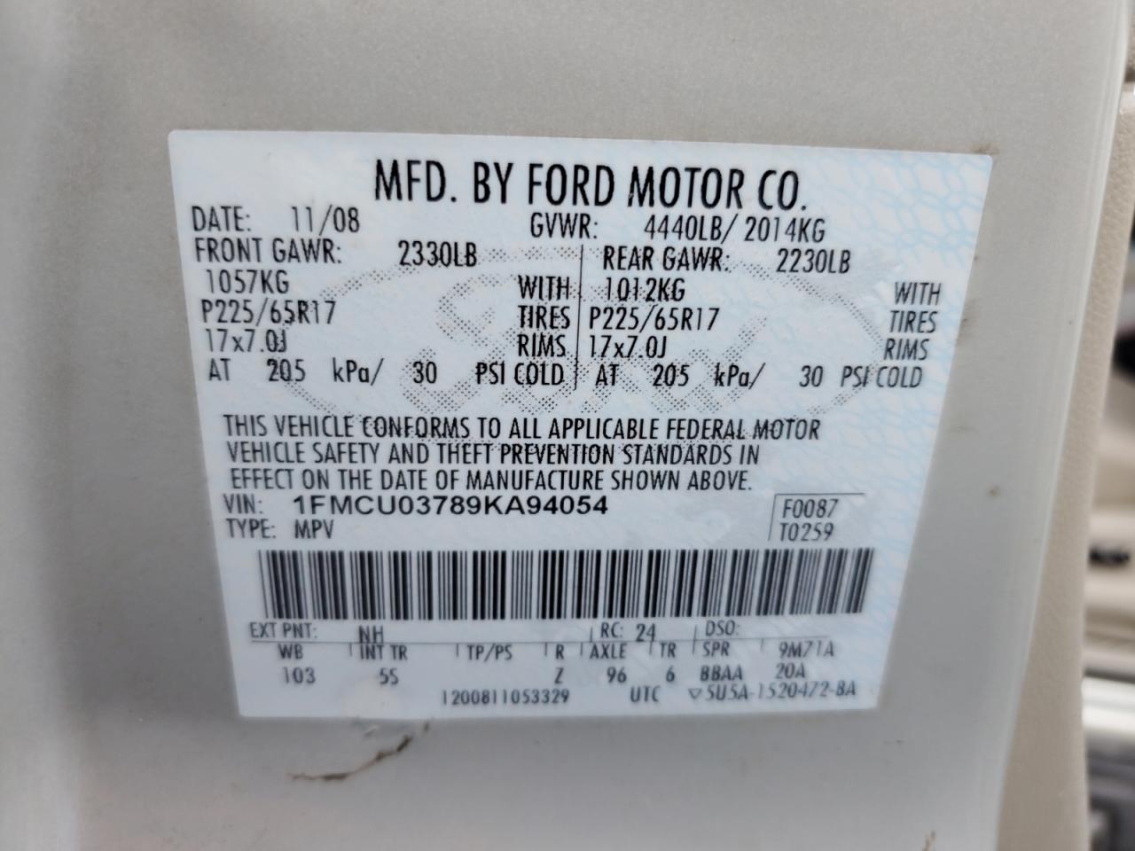 2009 Ford Escape Xlt VIN: 1FMCU03789KA94054 Lot: 82355615