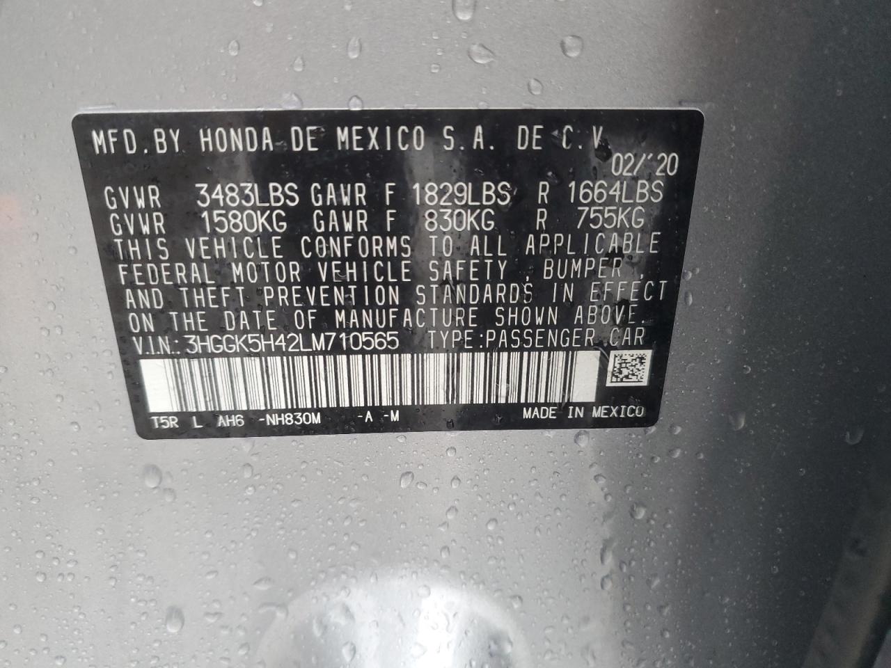 2020 Honda Fit Lx VIN: 3HGGK5H42LM710565 Lot: 82302985