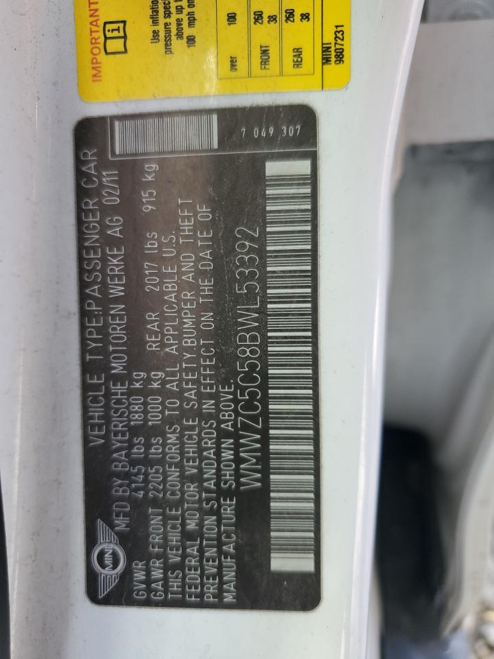 2011 Mini Cooper S Countryman VIN: WMWZC5C58BWL53392 Lot: 85509675