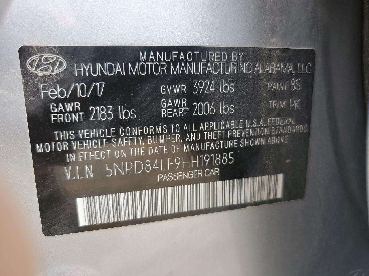 2017 Hyundai Elantra Se VIN: 5NPD84LF9HH191885 Lot: 86442485