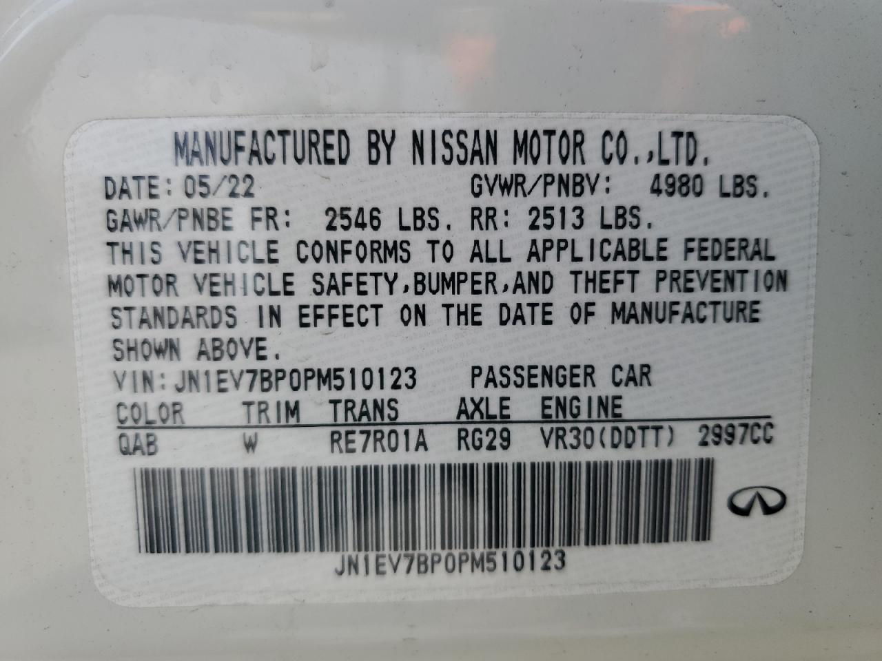 2023 Infiniti Q50 Luxe VIN: JN1EV7BP0PM510123 Lot: 89805055