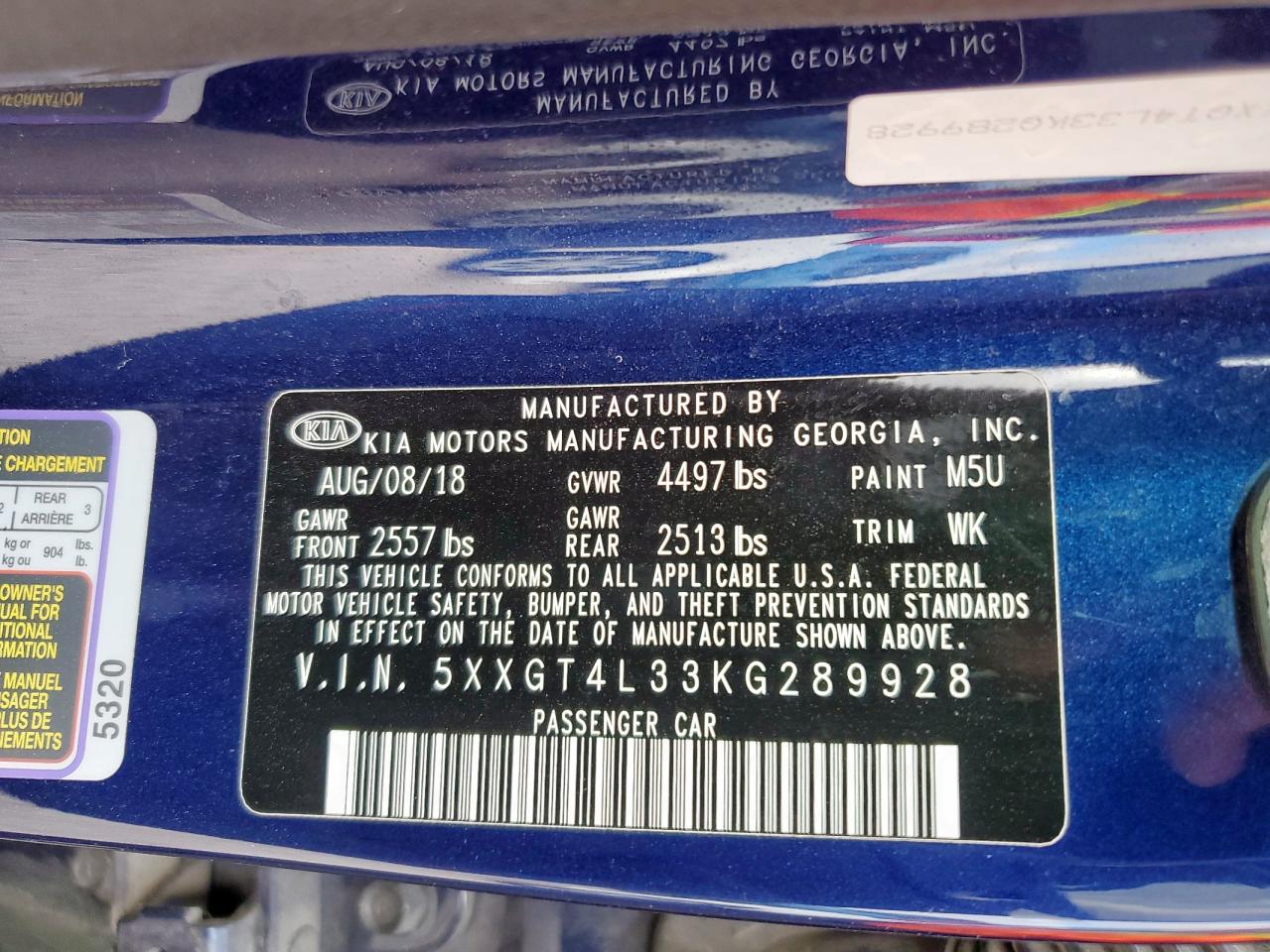 2019 Kia Optima Lx VIN: 5XXGT4L33KG289928 Lot: 86512225