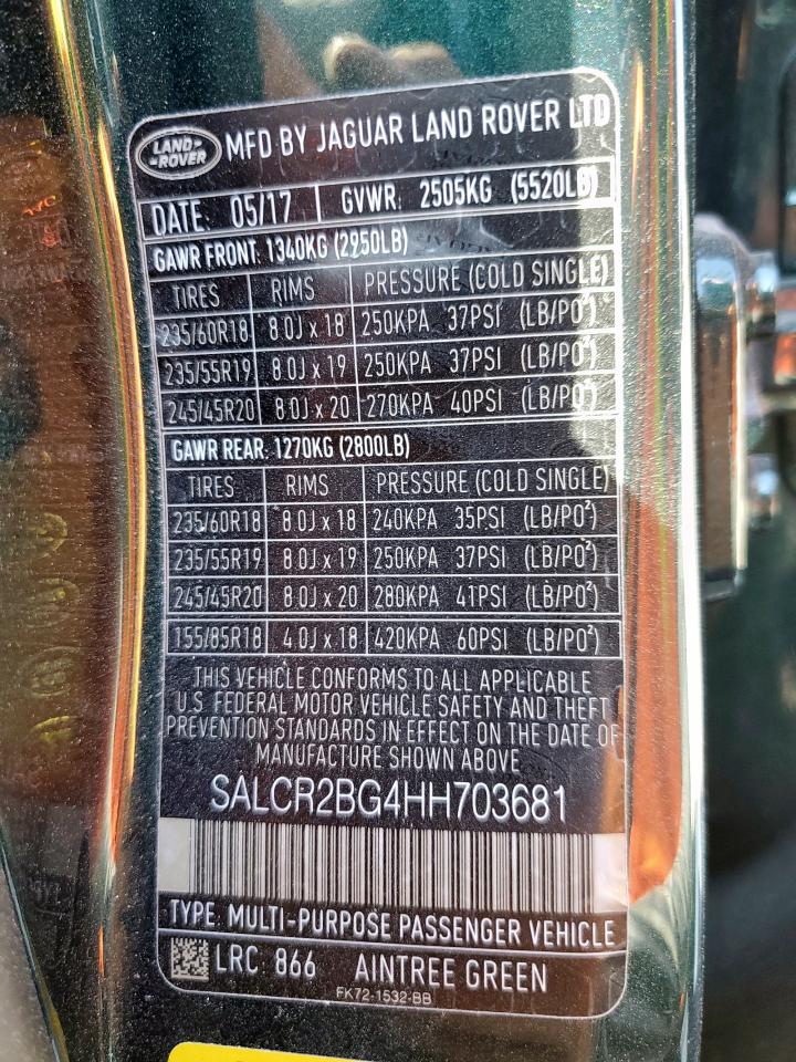 2017 Land Rover Discovery Sport Hse VIN: SALCR2BG4HH703681 Lot: 86297165