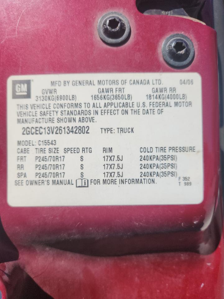 2006 Chevrolet Silverado C1500 VIN: 2GCEC13V261342802 Lot: 84924505