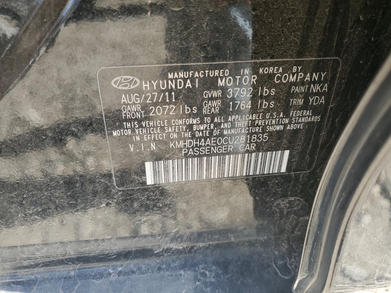 2012 Hyundai Elantra Gls VIN: KMHDH4AE0CU281835 Lot: 90837345