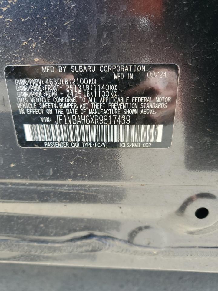 2024 Subaru Wrx Premium VIN: JF1VBAH6XR9817439 Lot: 84568655