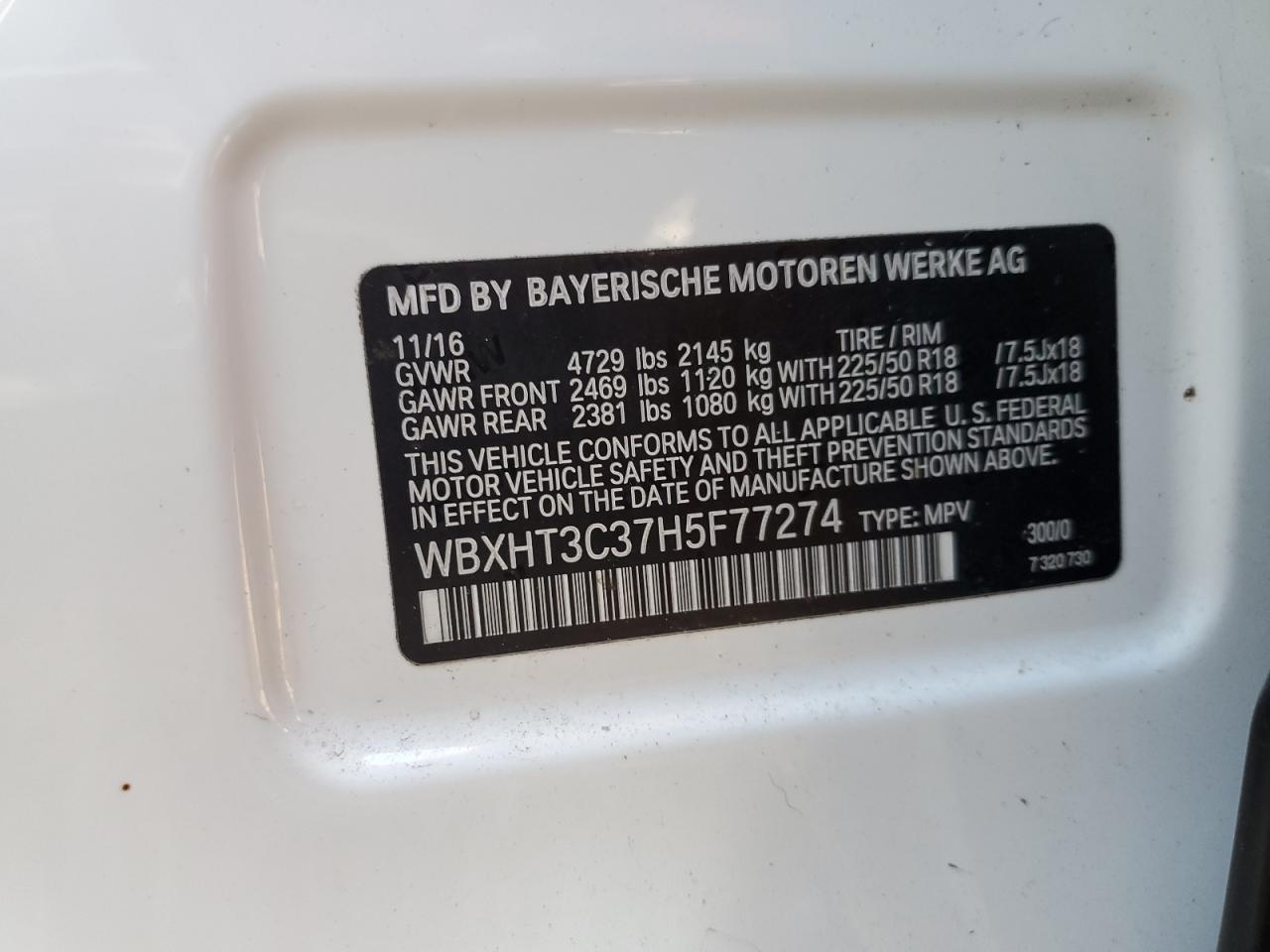 2017 BMW X1 xDrive28I VIN: WBXHT3C37H5F77274 Lot: 85101345