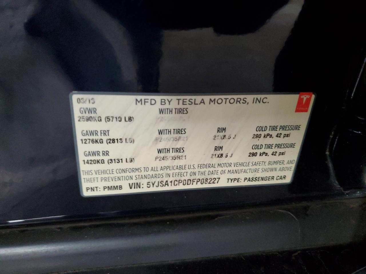 2013 Tesla Model S VIN: 5YJSA1CP0DFP08227 Lot: 86646875