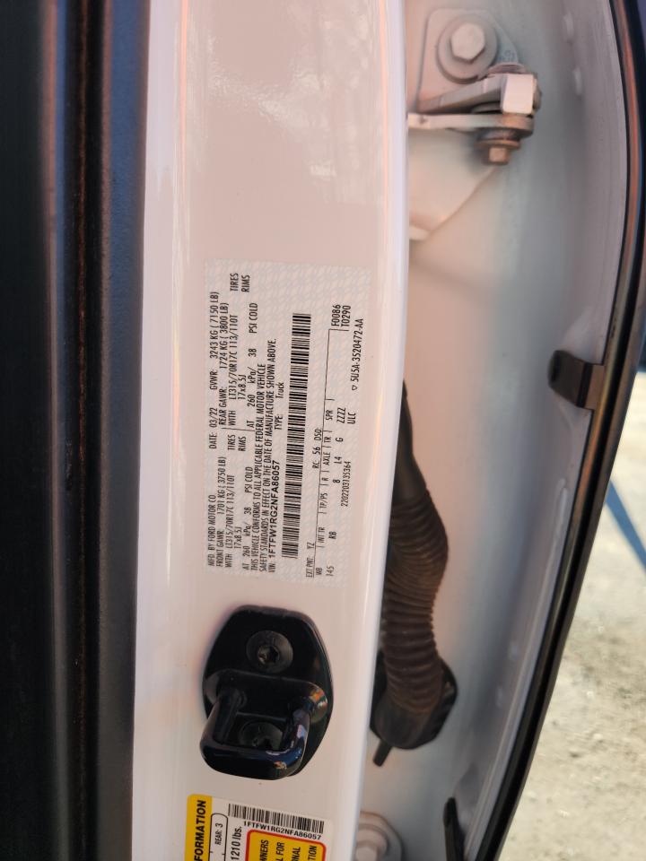 2022 Ford F150 Raptor VIN: 1FTFW1RG2NFA86057 Lot: 84619365