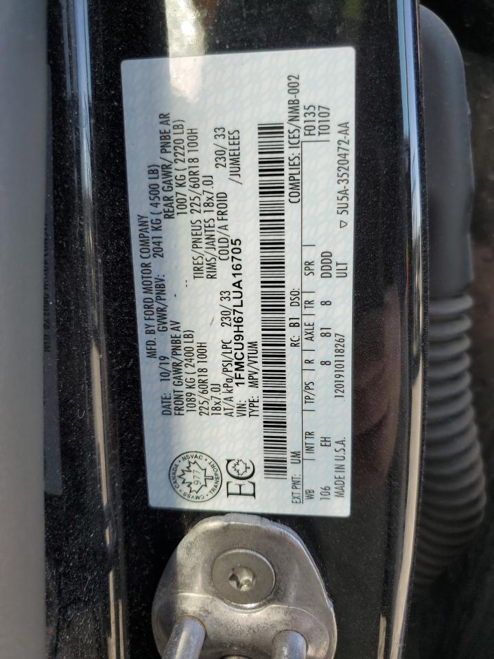 2020 Ford Escape Sel VIN: 1FMCU9H67LUA16705 Lot: 85488995