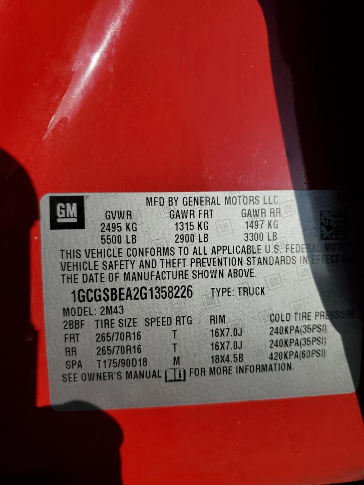 2016 Chevrolet Colorado VIN: 1GCGSBEA2G1358226 Lot: 84068355