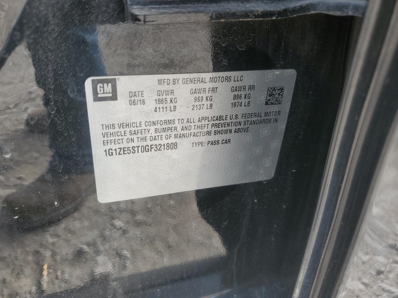 2016 Chevrolet Malibu Lt VIN: 1G1ZE5ST0GF321808 Lot: 85714665