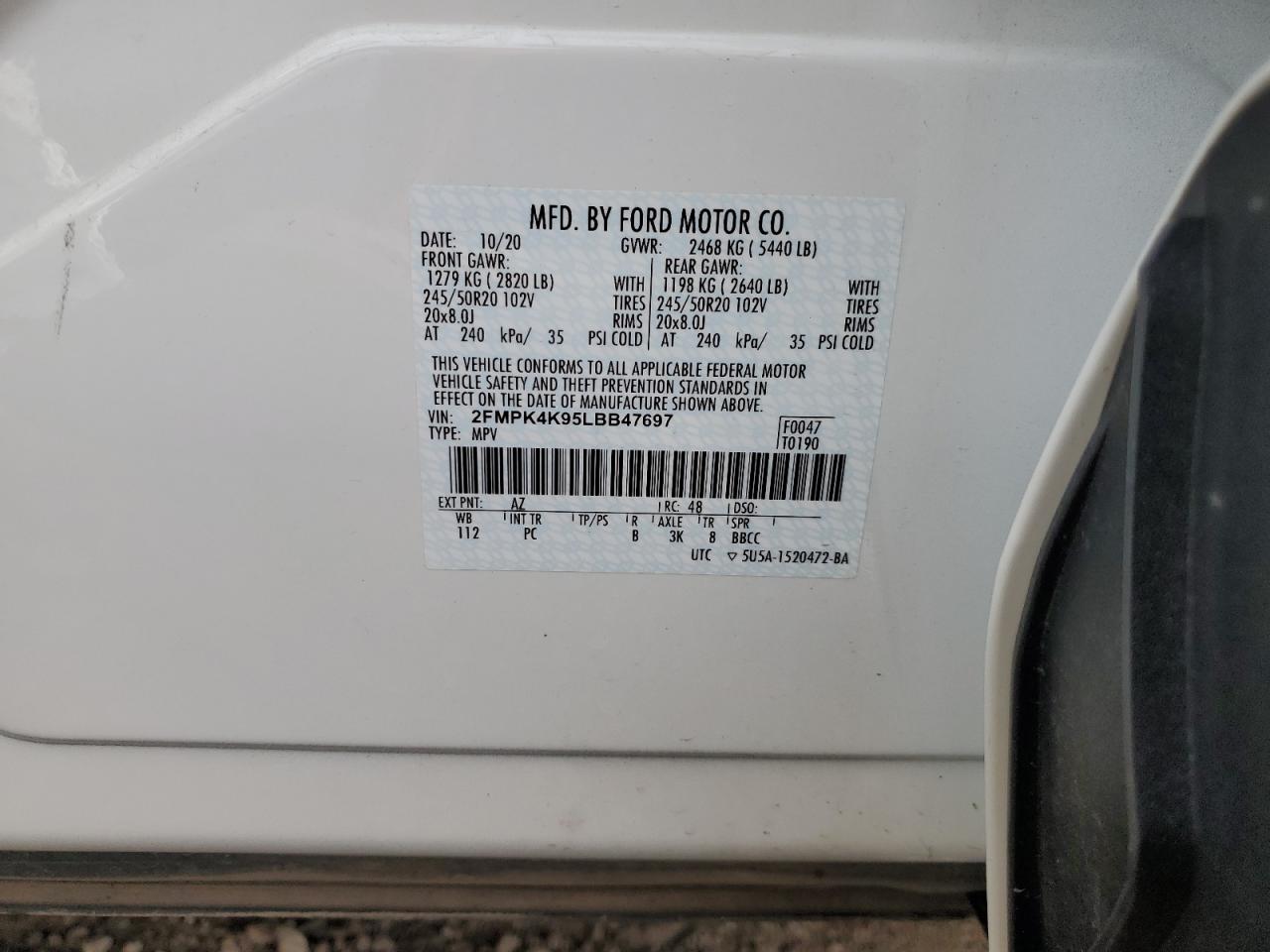 2020 Ford Edge Titanium VIN: 2FMPK4K95LBB47697 Lot: 86999145