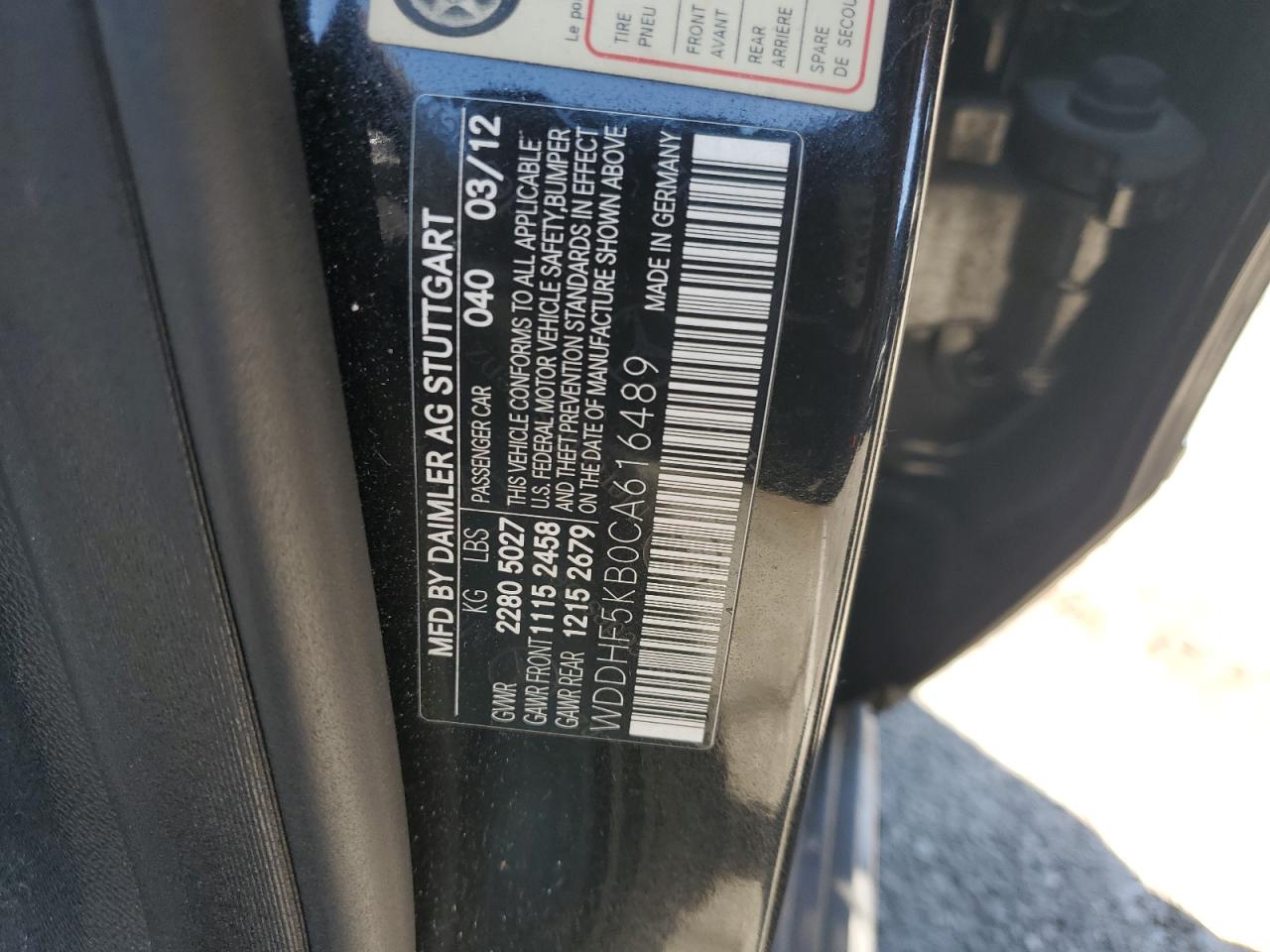 2012 Mercedes-Benz E 350 VIN: WDDHF5KB0CA616489 Lot: 82355135