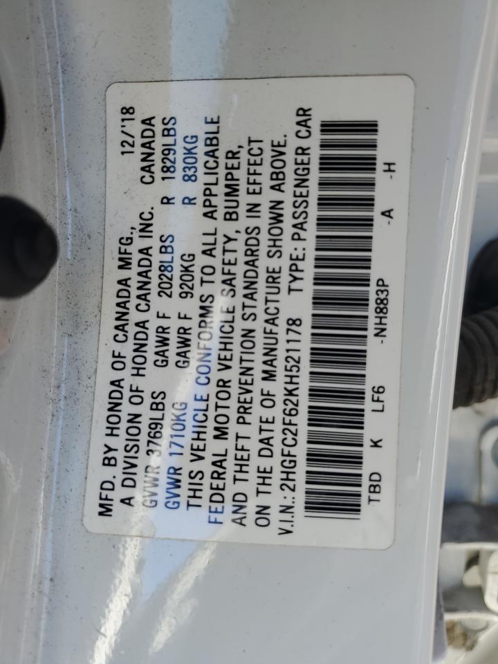 2019 Honda Civic Lx VIN: 2HGFC2F62KH521178 Lot: 86548905