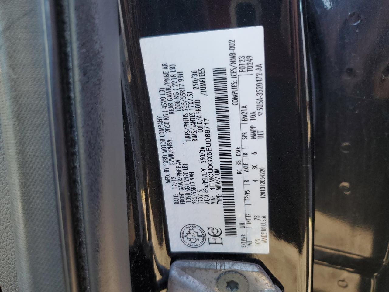 2014 Ford Escape Se VIN: 1FMCU0GX6EUB88717 Lot: 85537995