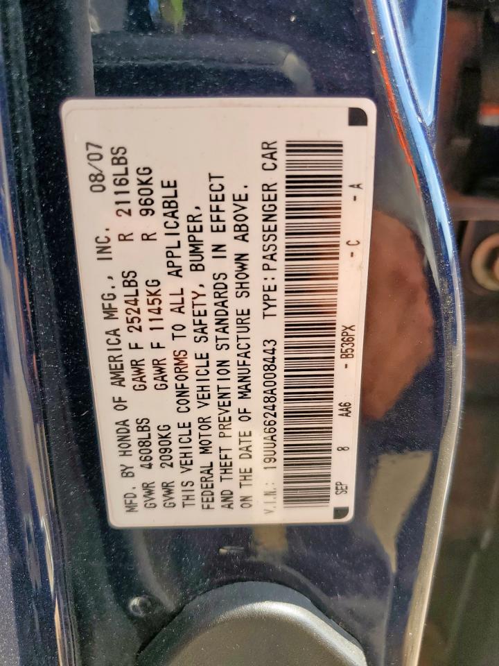 2008 Acura Tl VIN: 19UUA66248A008443 Lot: 85119275