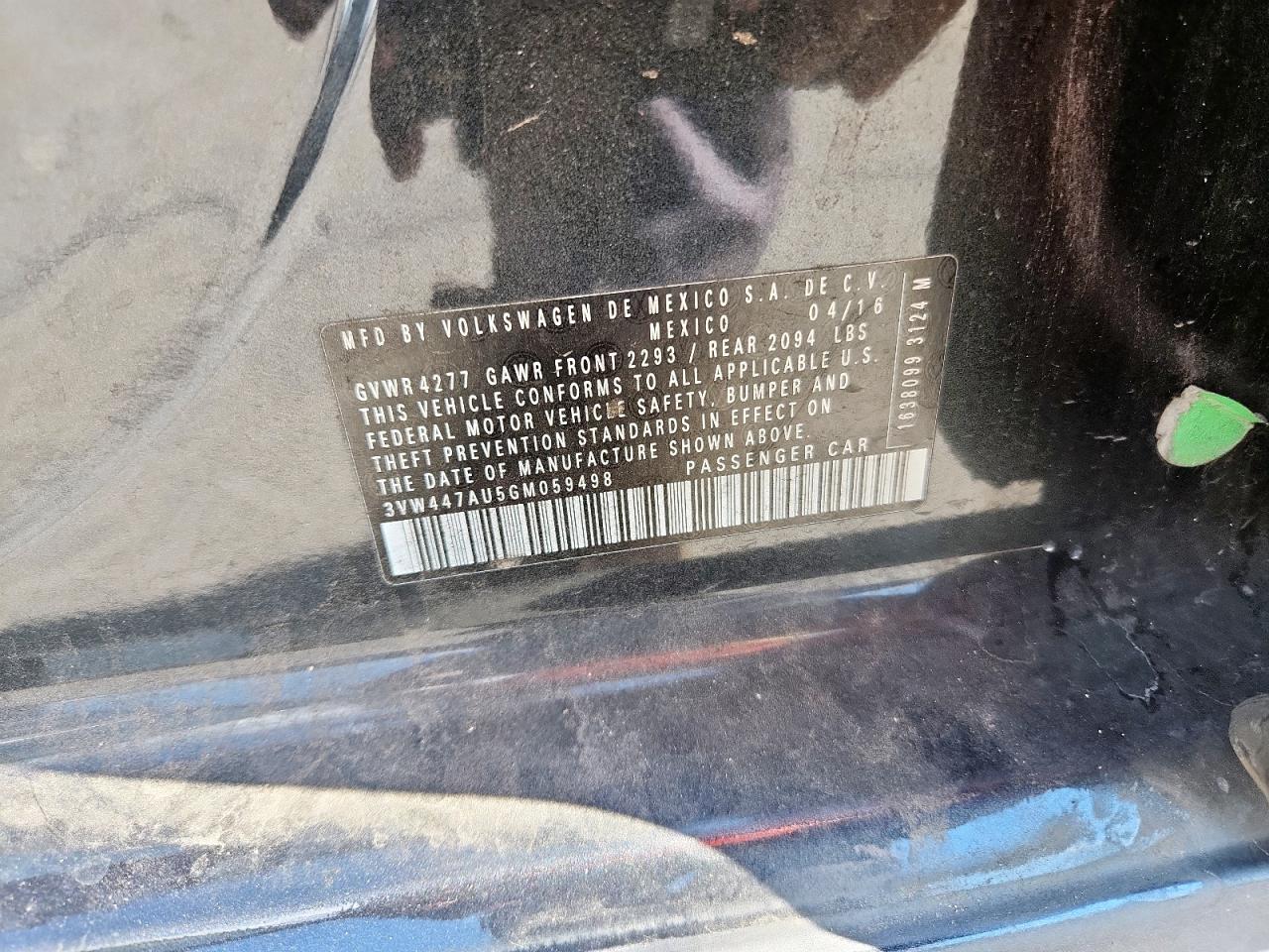 2016 Volkswagen Gti S/Se VIN: 3VW447AU5GM059498 Lot: 81310825