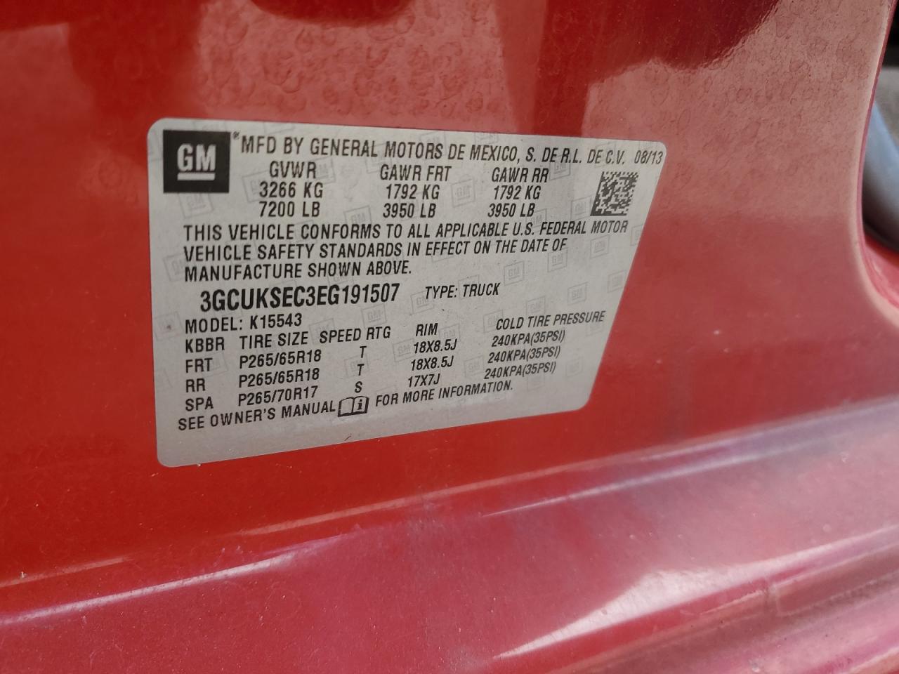 2014 Chevrolet Silverado K1500 Ltz VIN: 3GCUKSEC3EG191507 Lot: 84661005