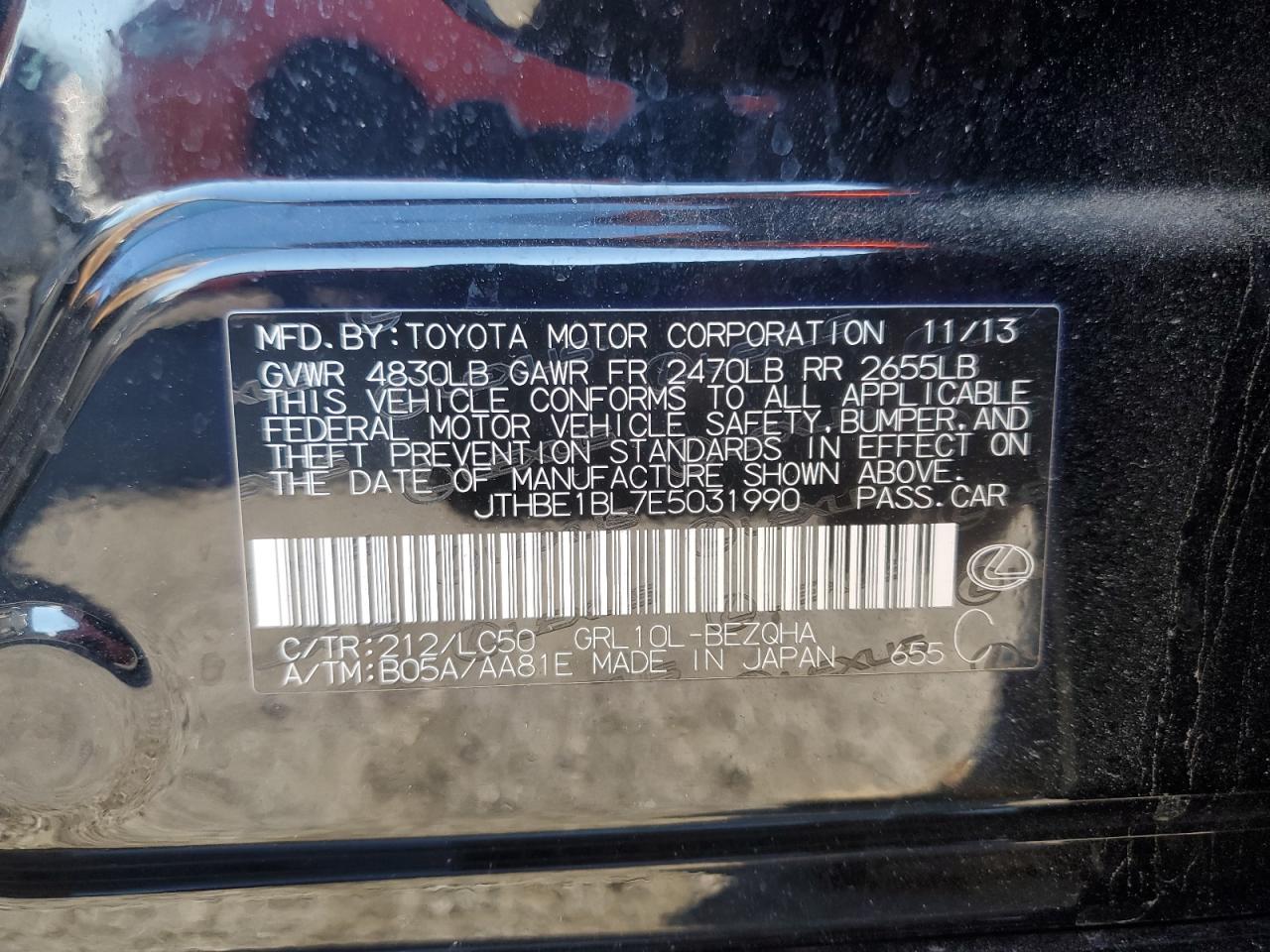 2014 Lexus Gs 350 VIN: JTHBE1BL7E5031990 Lot: 85899685