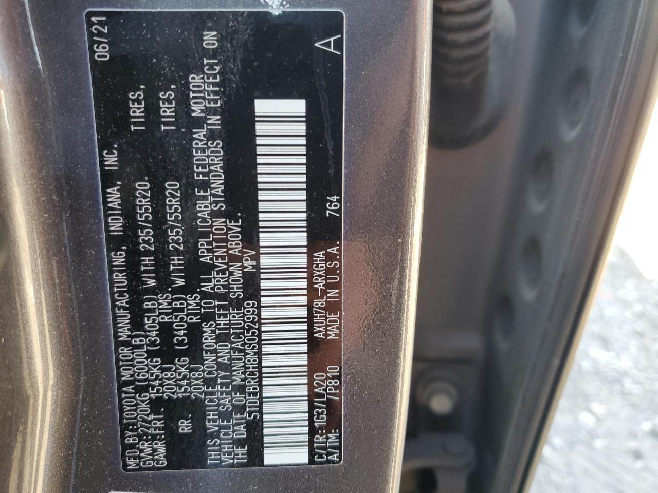 2021 Toyota Highlander Hybrid Platinum VIN: 5TDEBRCH8MS052999 Lot: 83905775