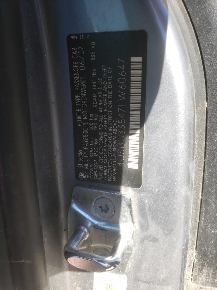 2007 BMW Z4 3.0 VIN: 4USBU33547LW60647 Lot: 85870665