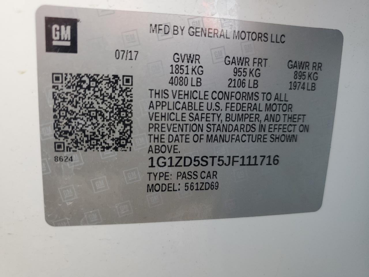 2018 Chevrolet Malibu Lt VIN: 1G1ZD5ST5JF111716 Lot: 86181215