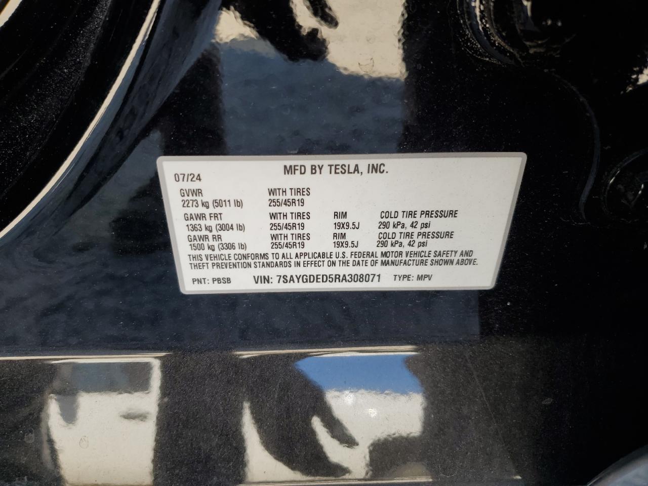 2024 Tesla Model Y VIN: 7SAYGDED5RA308071 Lot: 82518185