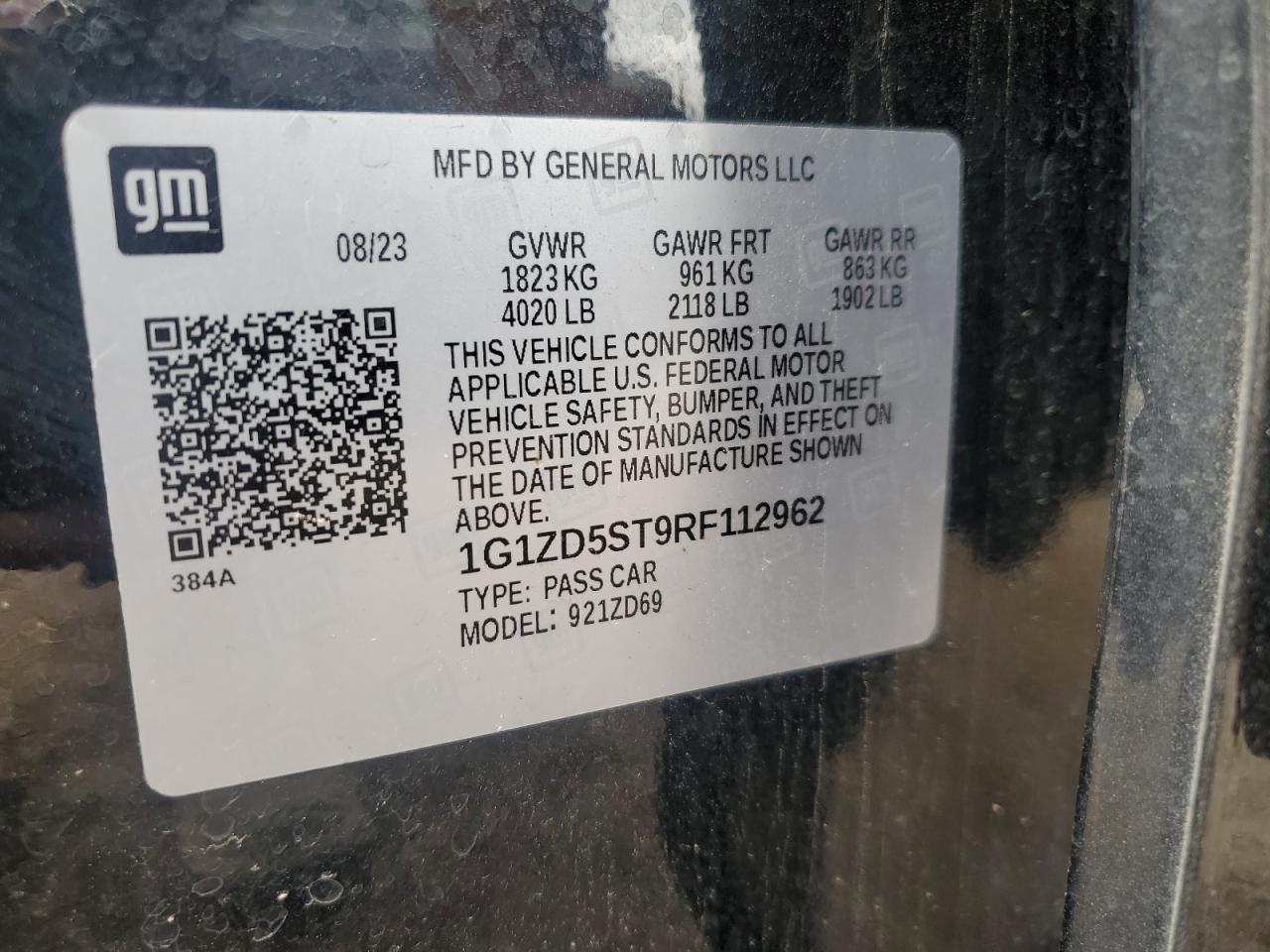 2024 Chevrolet Malibu Lt VIN: 1G1ZD5ST9RF112962 Lot: 86845065