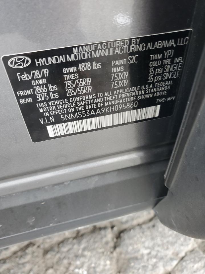 2019 Hyundai Santa Fe Limited VIN: 5NMS53AA9KH095860 Lot: 85574085