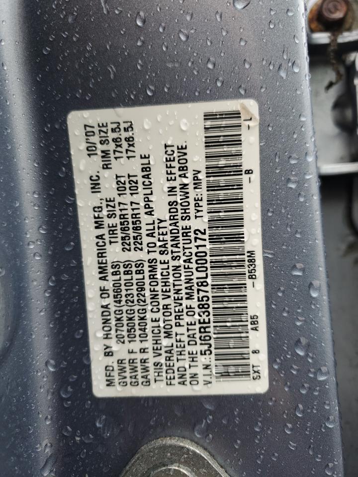 2008 Honda Cr-V Ex VIN: 5J6RE38578L000172 Lot: 82262395