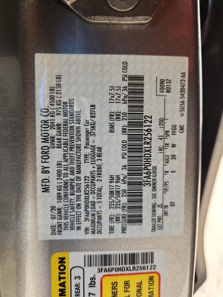 2020 Ford Fusion Se VIN: 3FA6P0HDXLR256122 Lot: 90491465