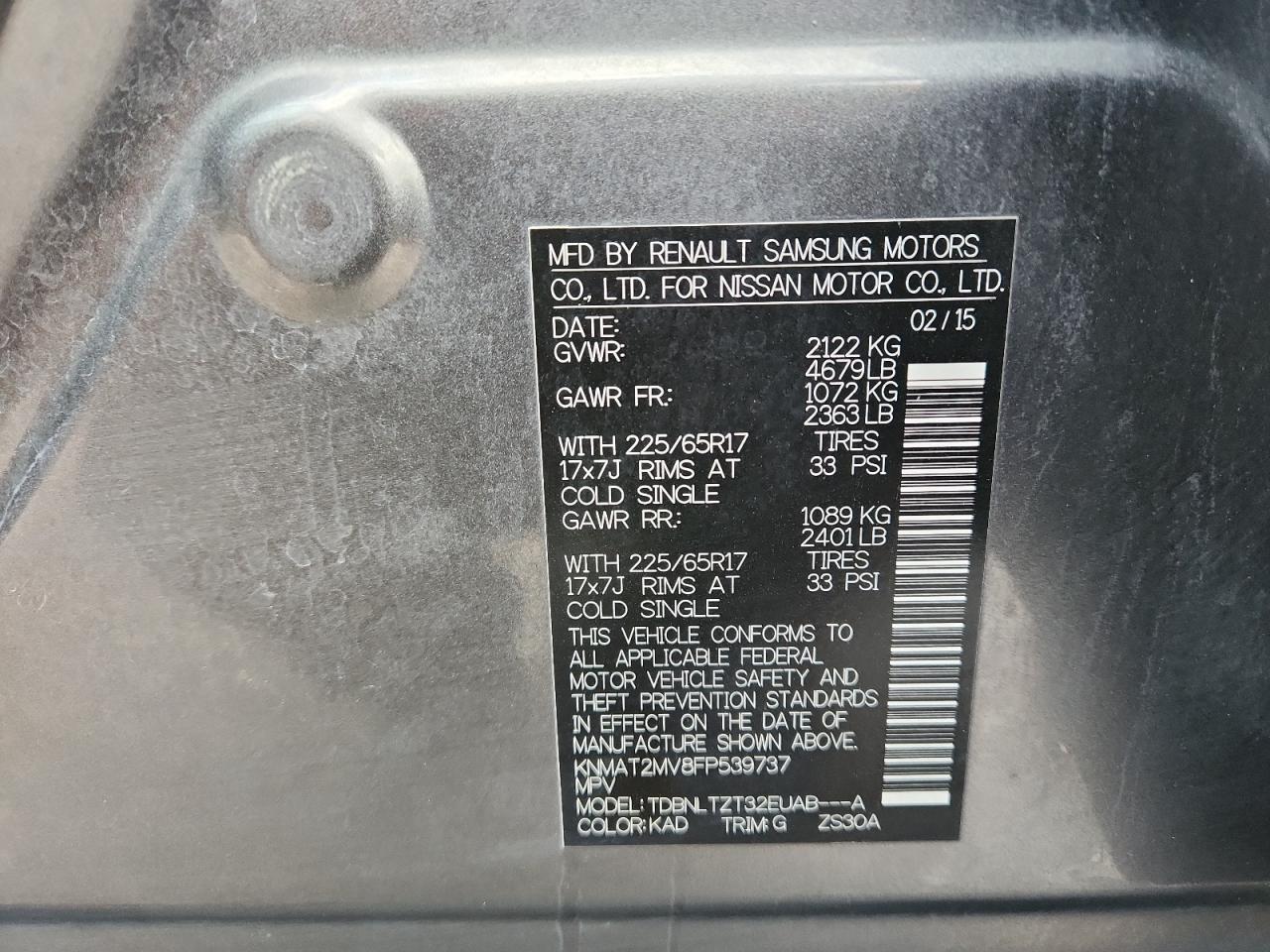 2015 Nissan Rogue S VIN: KNMAT2MV8FP539737 Lot: 85330955