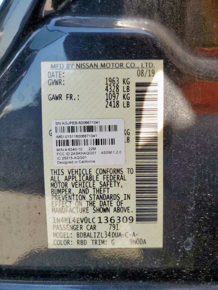 2020 Nissan Altima Sl VIN: 1N4BL4EV0LC136309 Lot: 85727995