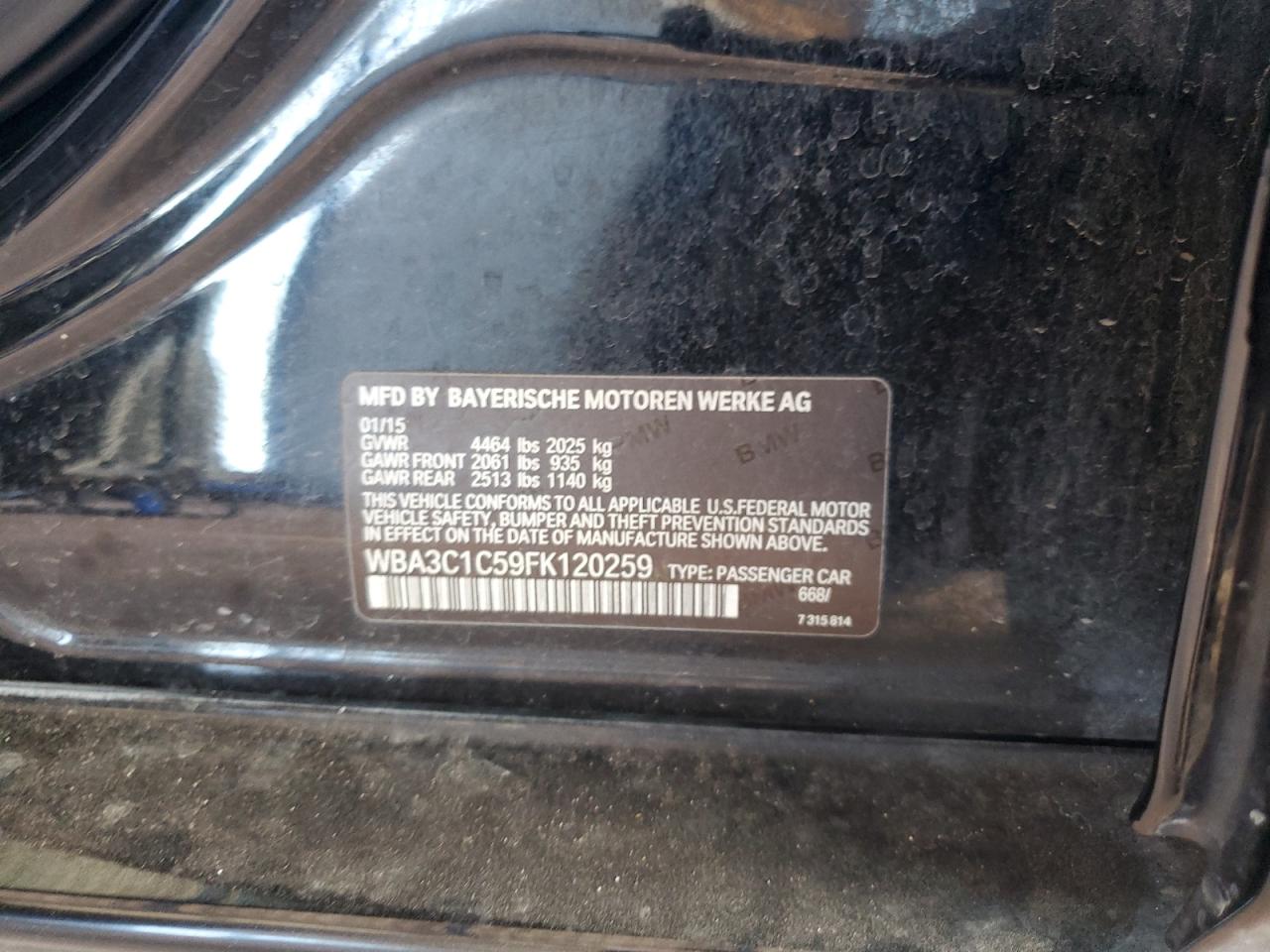 2015 BMW 328 I Sulev VIN: WBA3C1C59FK120259 Lot: 89619745