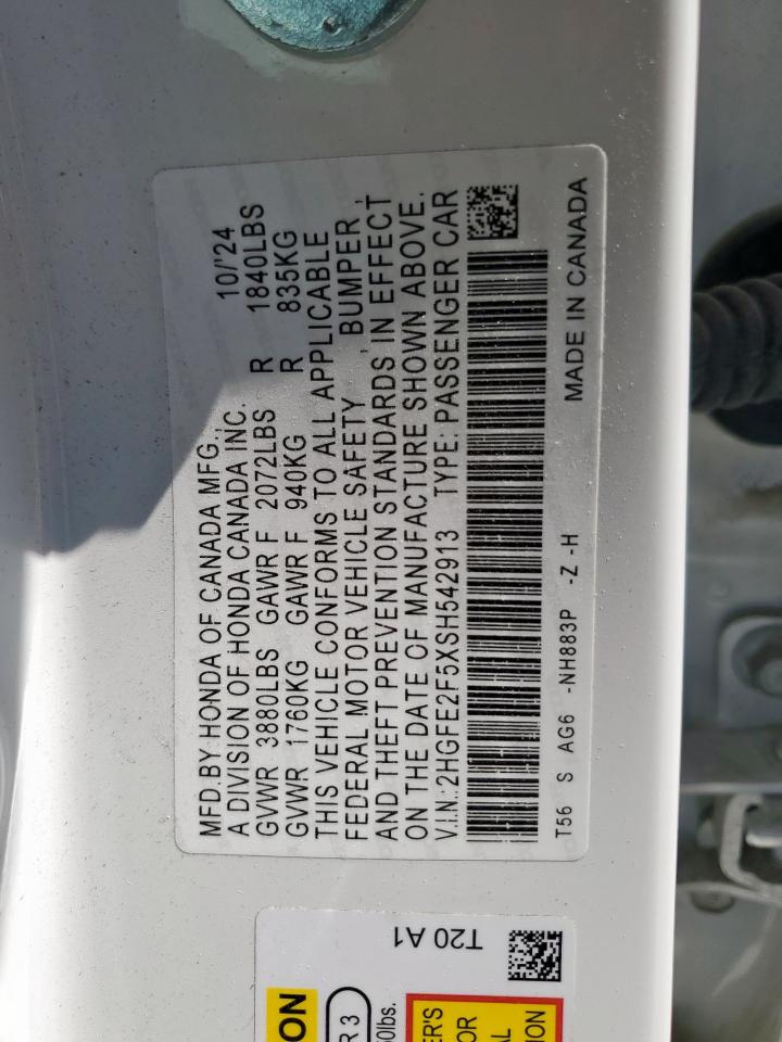 2025 Honda Civic Sport VIN: 2HGFE2F5XSH542913 Lot: 84438105