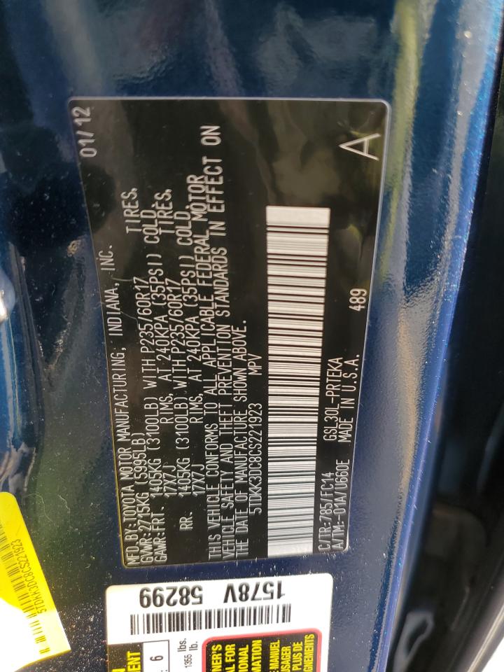 2012 Toyota Sienna Le VIN: 5TDKK3DC8CS221923 Lot: 85690445