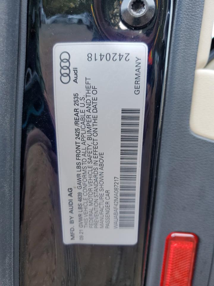 2021 Audi A4 Premium 40 VIN: WAUABAF42MA087217 Lot: 81983785