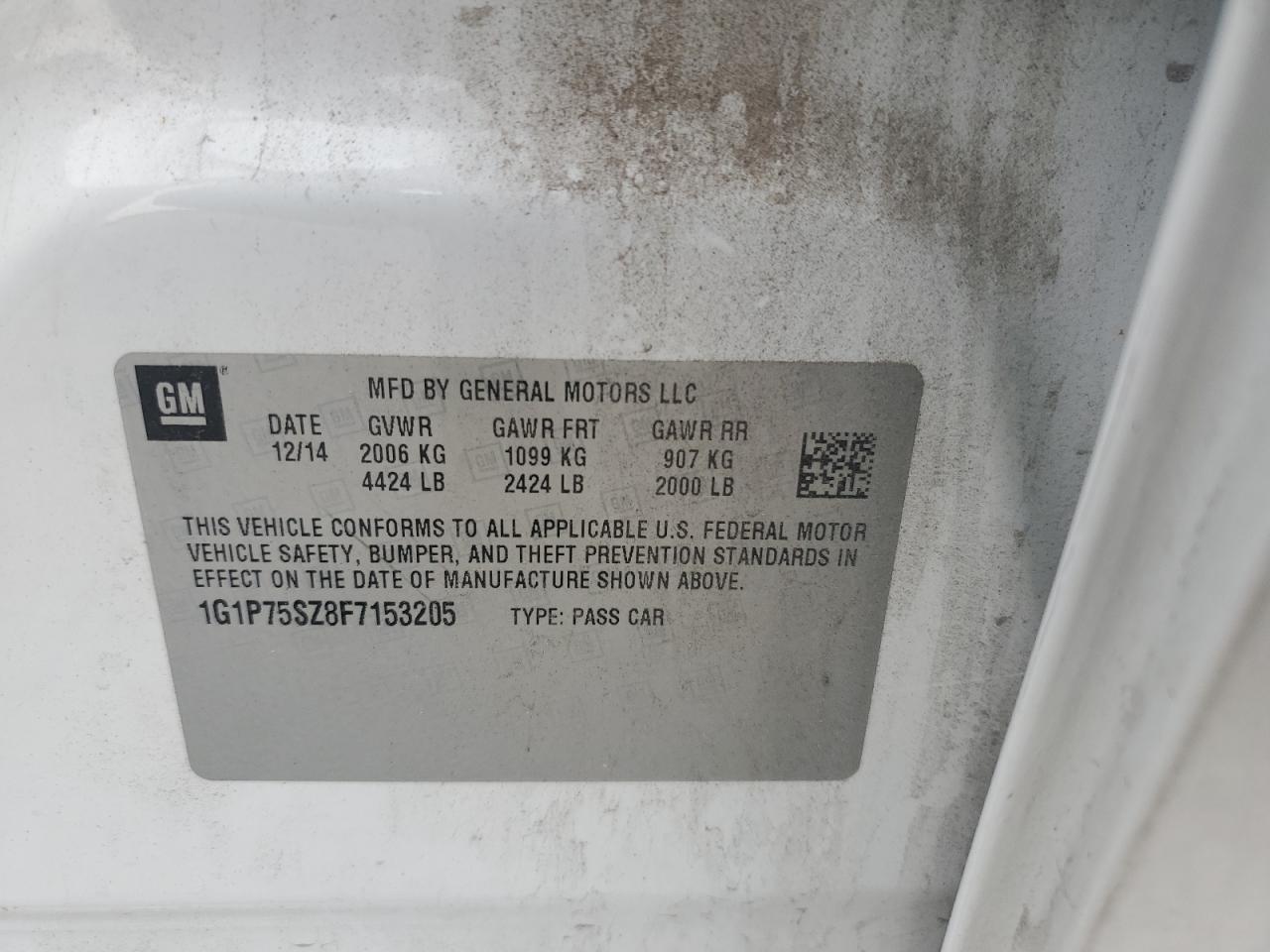 2015 Chevrolet Cruze VIN: 1G1P75SZ8F7153205 Lot: 86172475