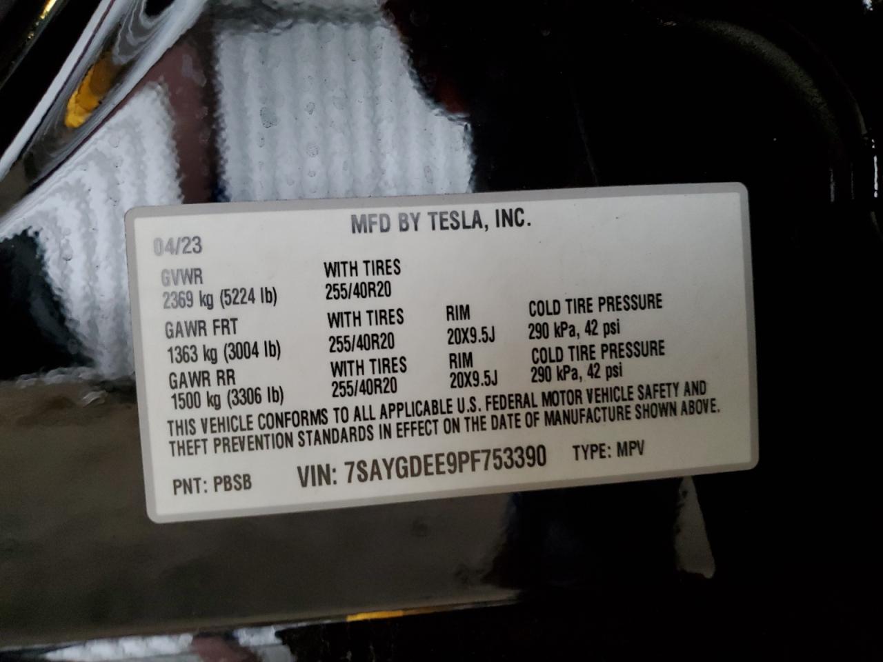 2023 Tesla Model Y VIN: 7SAYGDEE9PF753390 Lot: 84627415