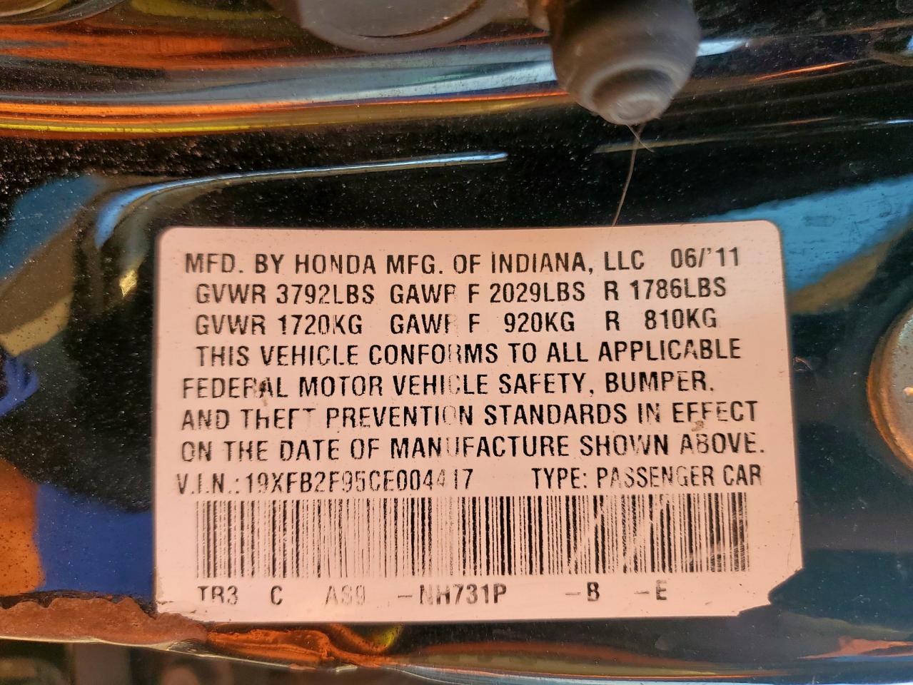 2012 Honda Civic Exl VIN: 19XFB2F95CE004417 Lot: 82460825