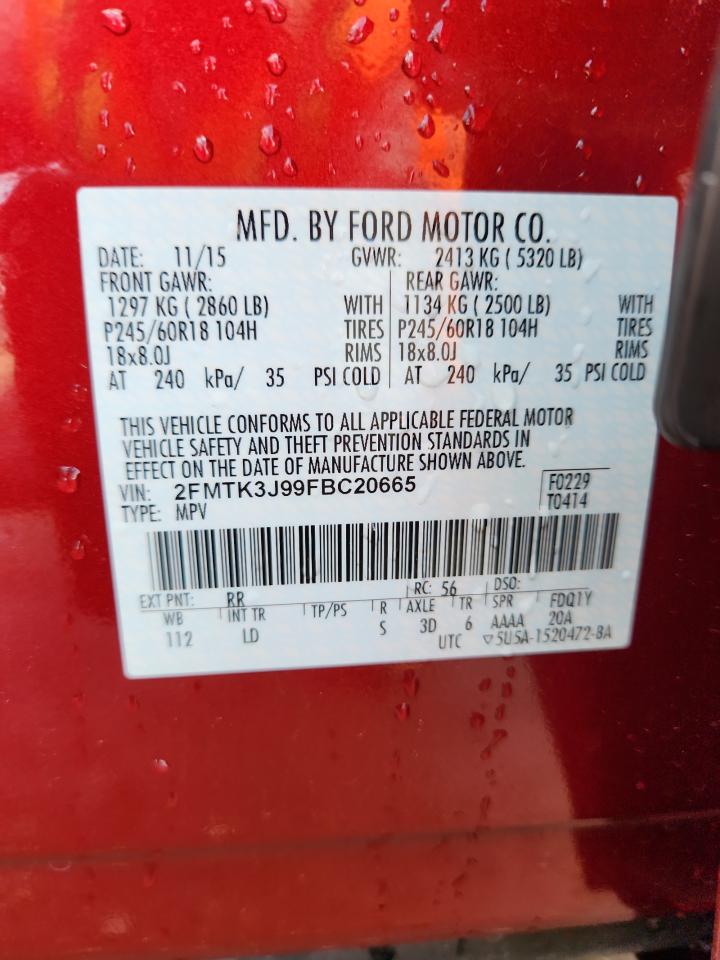 2015 Ford Edge Sel VIN: 2FMTK3J99FBC20665 Lot: 85578295