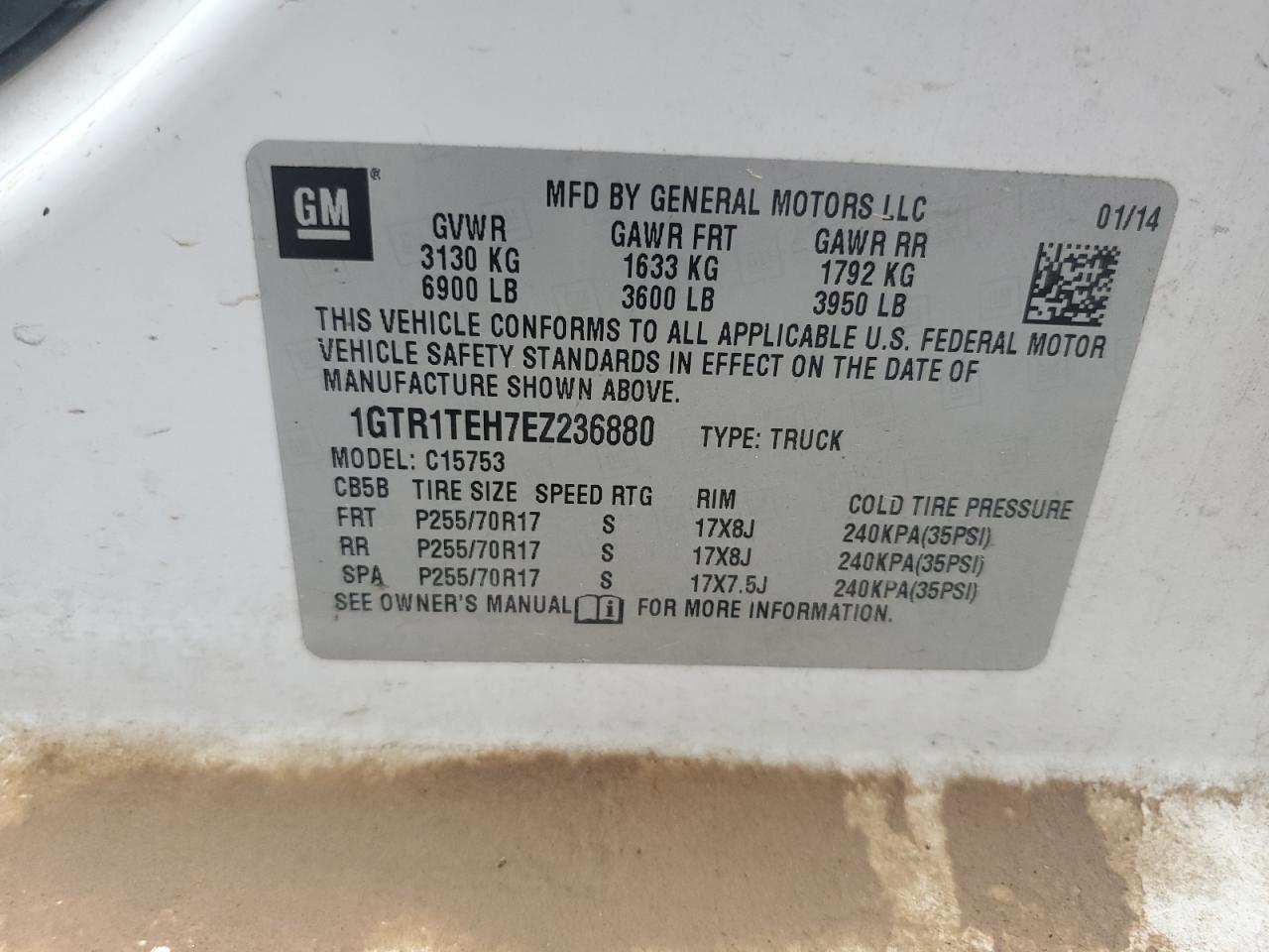 2014 GMC Sierra C1500 VIN: 1GTR1TEH7EZ236880 Lot: 81945125