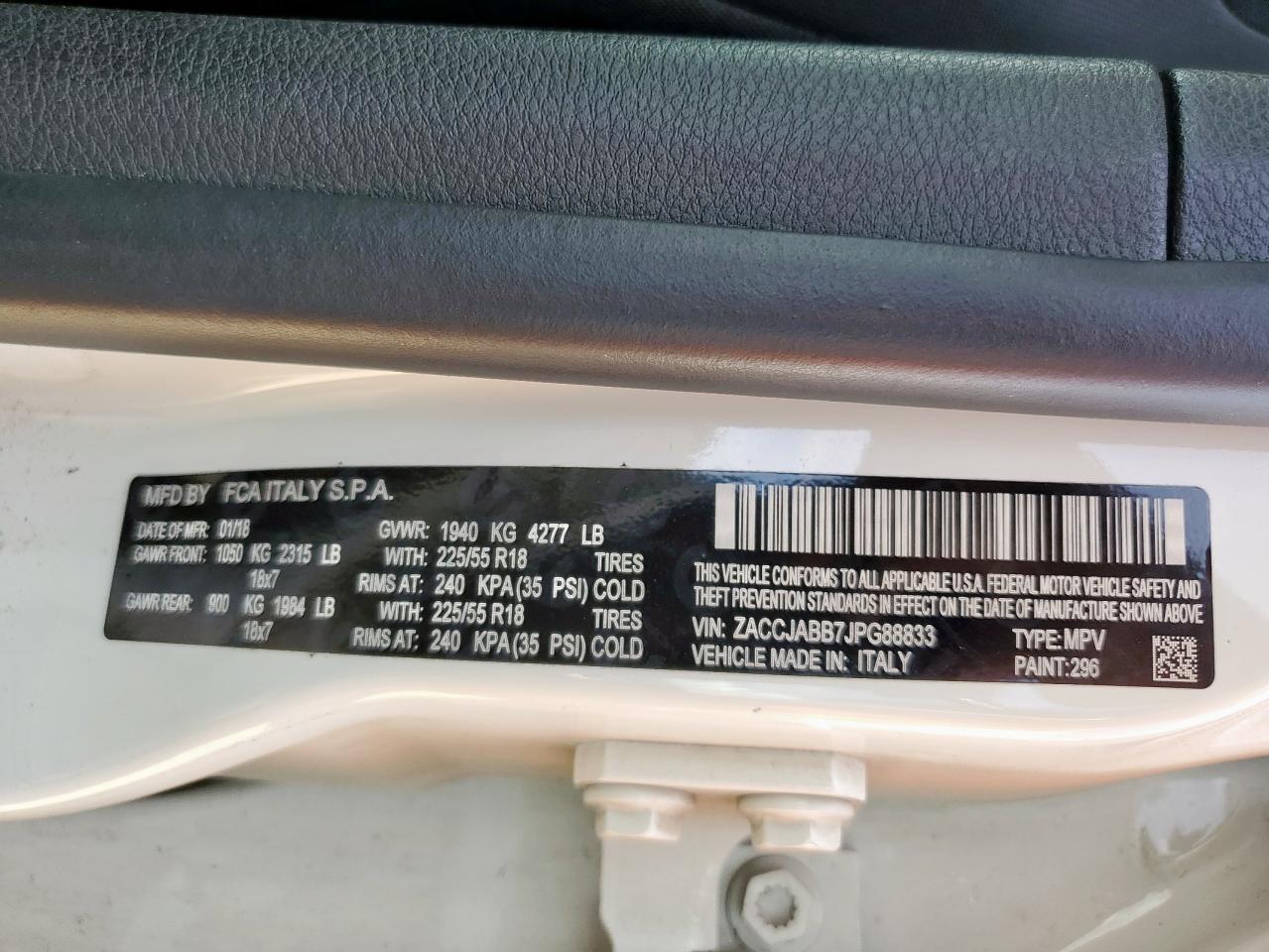 2018 Jeep Renegade Latitude VIN: ZACCJABB7JPG88833 Lot: 85779845