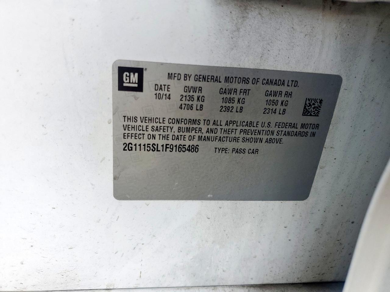 2015 Chevrolet Impala Lt VIN: 2G1115SL1F9165486 Lot: 85520575