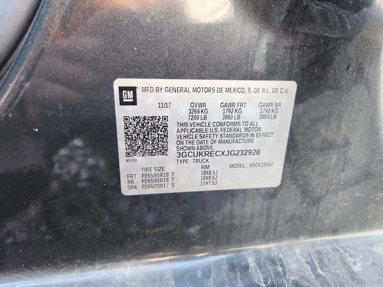 2018 Chevrolet Silverado K1500 Lt VIN: 3GCUKRECXJG232928 Lot: 85505685