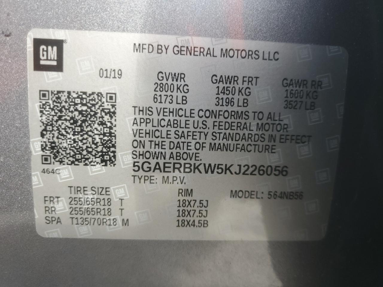 2019 Buick Enclave Essence VIN: 5GAERBKW5KJ226056 Lot: 87218595