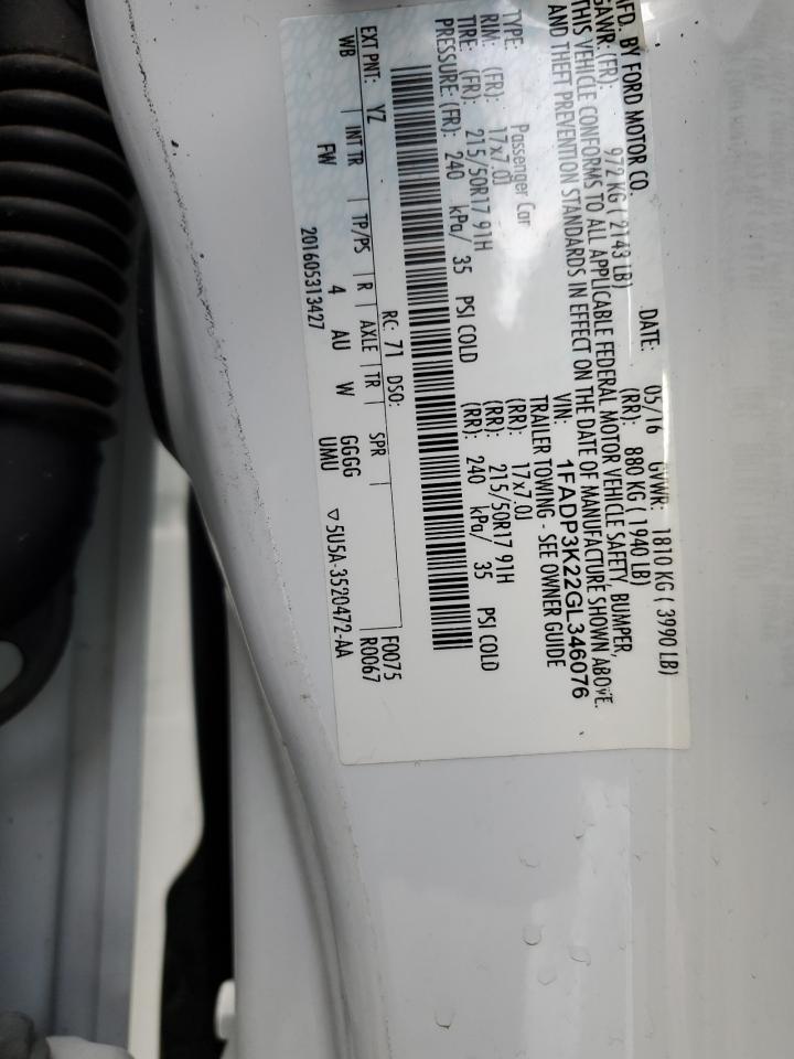 2016 Ford Focus Se VIN: 1FADP3K22GL346076 Lot: 85344355