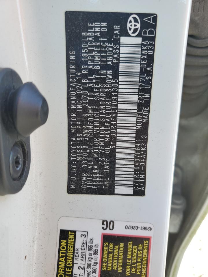 2014 Toyota Corolla L VIN: 5YFBURHE4EP091305 Lot: 86289155